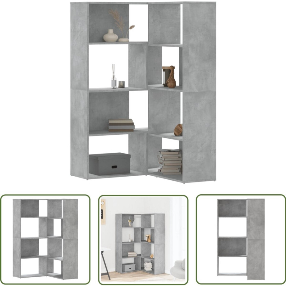 vidaXL Boekenkast - Hoeken Kast - Boekenkast 4-laags hoek 85x85x140 cm bewerkt hout betongrijs - Winkelkasten - Interieur Design - Houten Boekenkast afbeelding 1