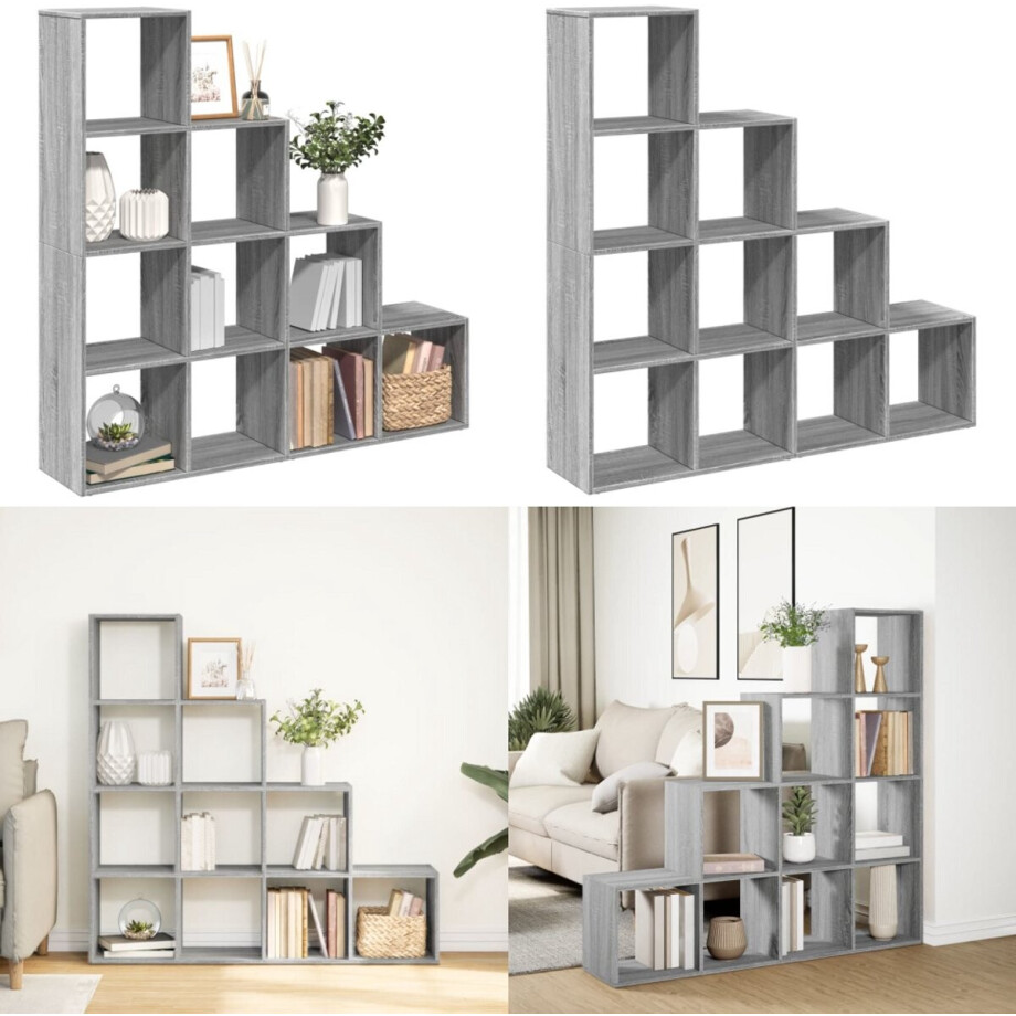 vidaXL Kamerscherm / boekenkast 131,5x29x131,5 cm hout grijs sonoma - Boekenkast - Boekenkasten - Boeken Plank - Schappenkast afbeelding 1