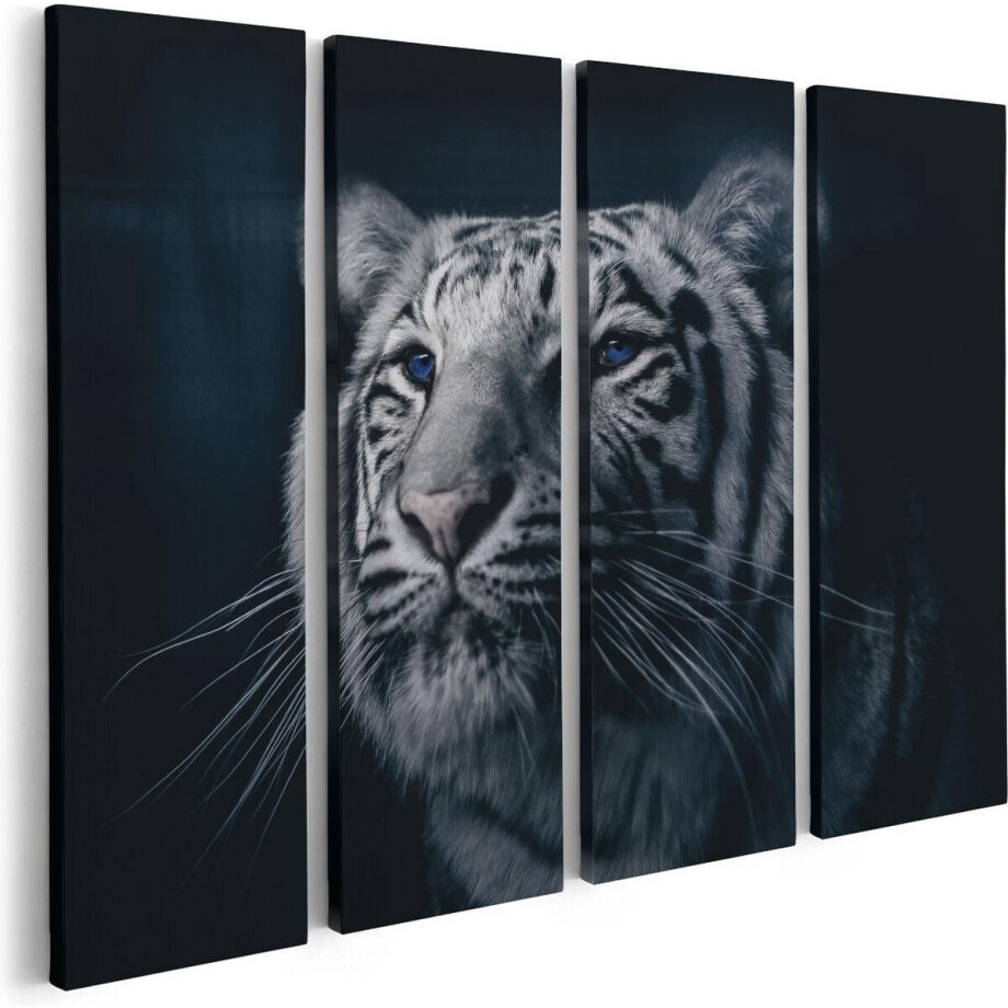 Artaza Canvas Schilderij Vierluik Tijgerkop Met Blauwe Ogen - Zwart Wit - 80x60 - Foto Op Canvas - Canvas Print afbeelding 1