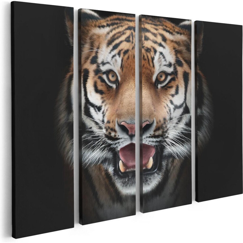 Artaza Canvas Schilderij Vierluik Tijgerkop - Tijger - 80x60 - Foto Op Canvas - Canvas Print afbeelding 1