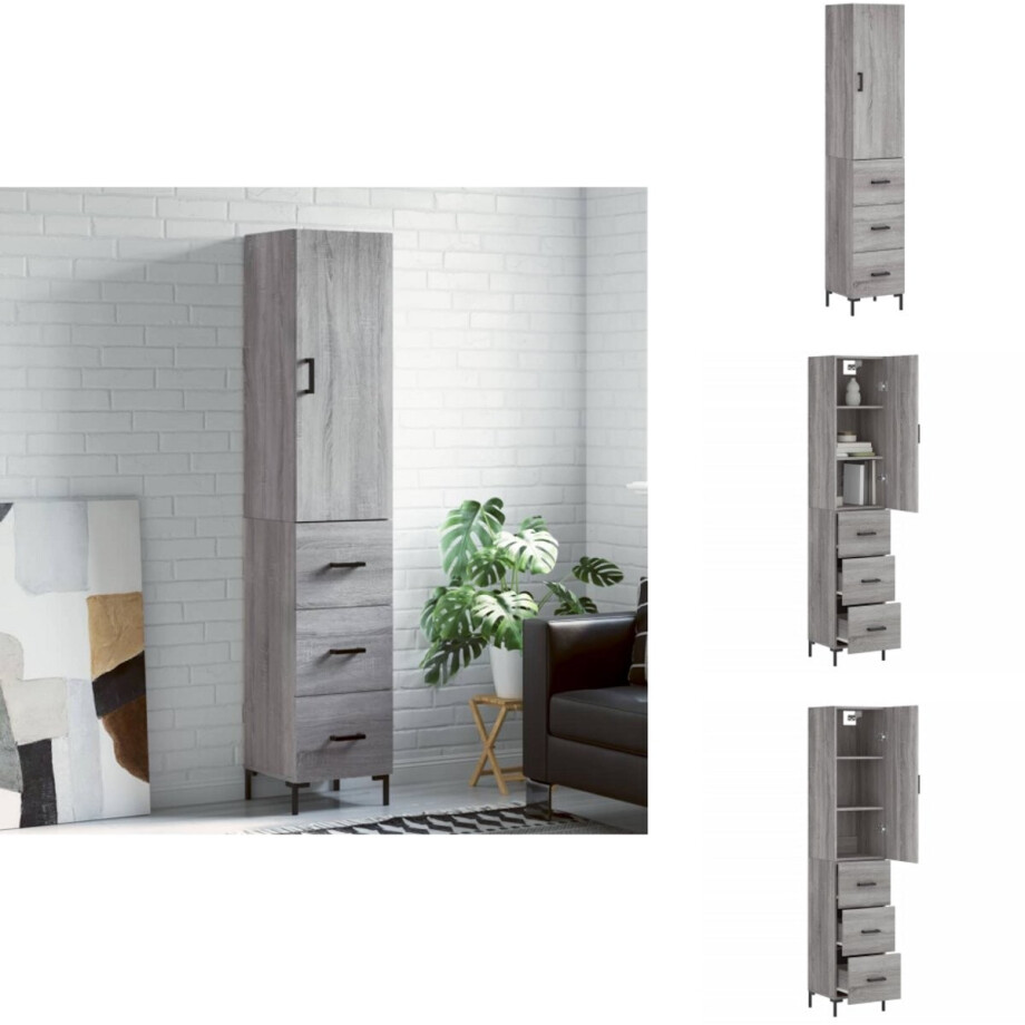 vidaXL Hoge Kast - Hoge Kasten - Dressoir - Buffetkast - Hoge kast 34,5x34x180 cm bewerkt hout grijs sonoma eikenkleurig afbeelding 1