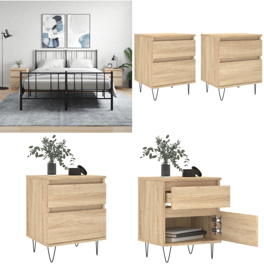 vidaXL Nachtkastjes 2 st 40x35x50 cm sonoma eikenkleurig - Nachtkastje - Nachtkastjes - Bijzettafel - Wandkastje afbeelding 1