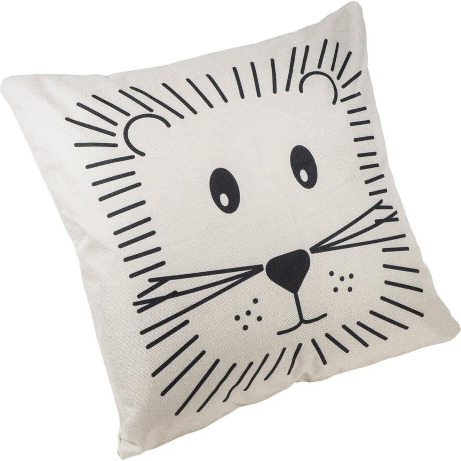 QUVIO Sierkussen leeuw - Gevuld - Sierkussens voor binnen - Kussentjes - Sierkussens vierkant - Gevulde sierkussens - Sierkussens beige - Figuren sierkussens - Sierkussens - Woonaccessoires - Beige en zwart - Polyester - 45 x 45 cm afbeelding 1