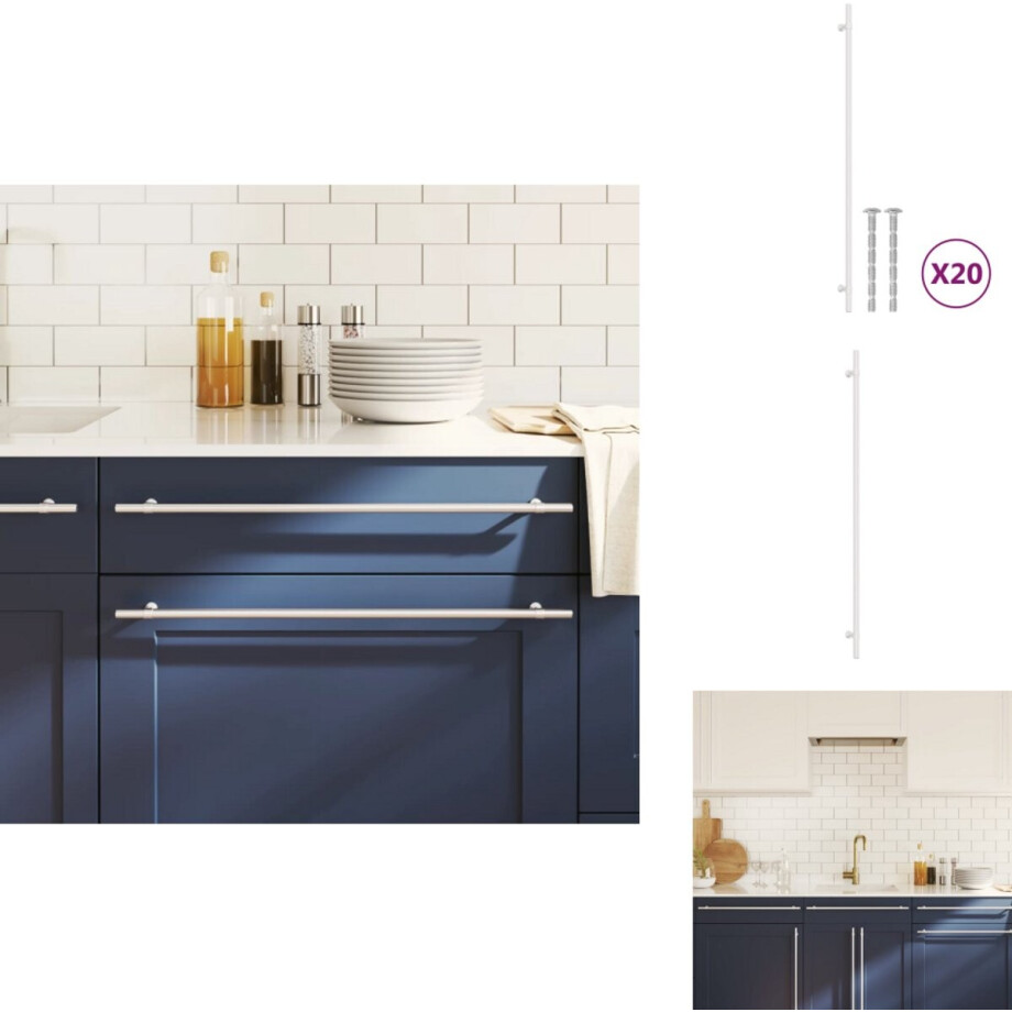 vidaXL Handvat - Handvatten - Handgreep Voor Kast - Handgreep - Handvatten 20 st 480 mm roestvrij staal zilverkleurig afbeelding 1