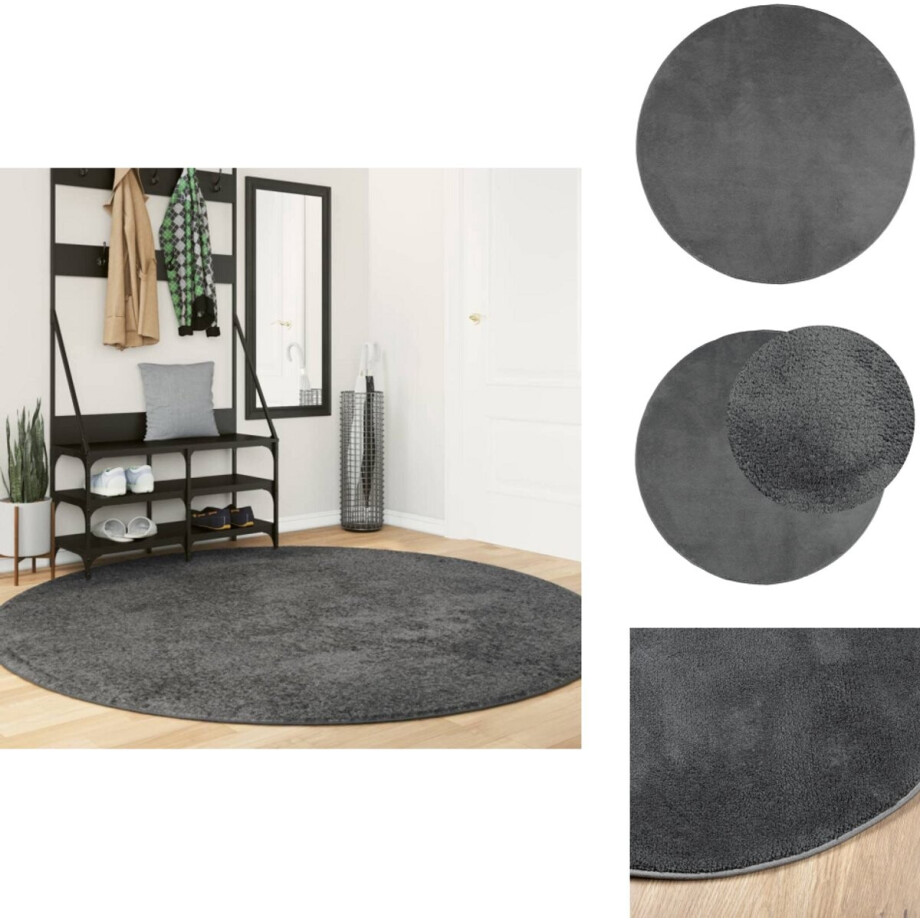 vidaXL Vloerkleed - Vloerkleden - Tapijt - Vloerbedekking - Vloerkleed OVIEDO laagpolig Ø 200 cm antracietkleurig afbeelding 1