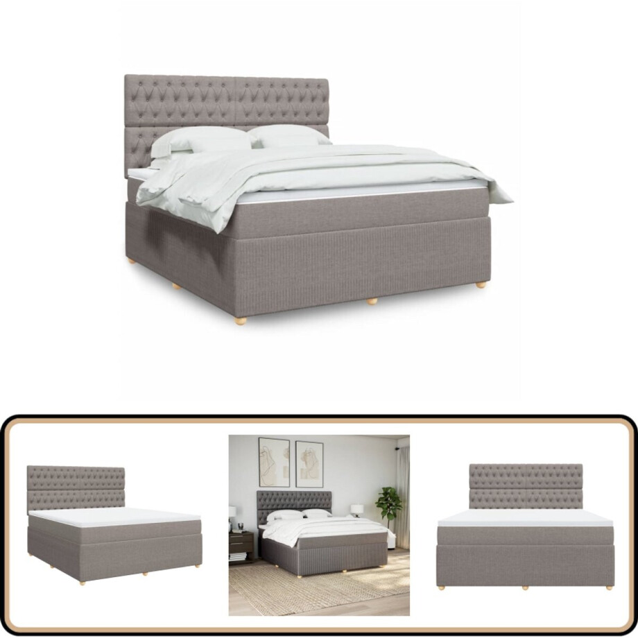 vidaXL Boxspring met matras taupe 180x200 cm Boxspring - Tweepersoonsbed - Boxspring Bed - Slaapcomfort - Taupe afbeelding 1