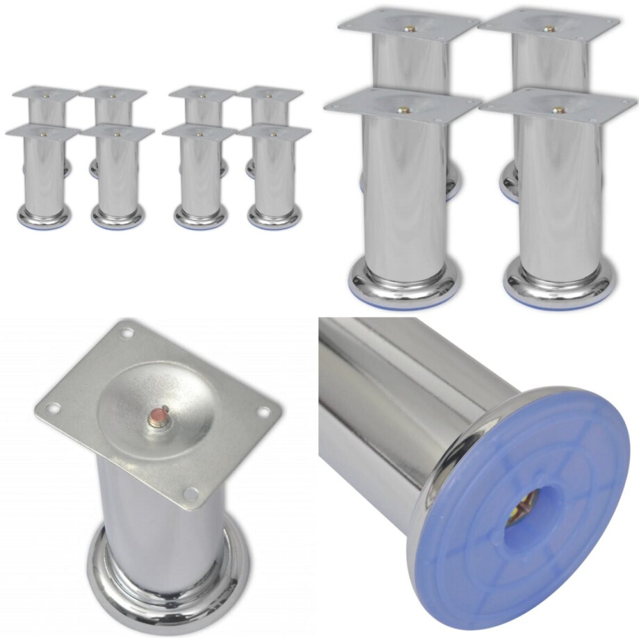 vidaXL Bankpoten 8 st rond 120 mm chroomkleurig - Bankpoot - Bankpoten - Bankschraag - Bankschragen afbeelding 1