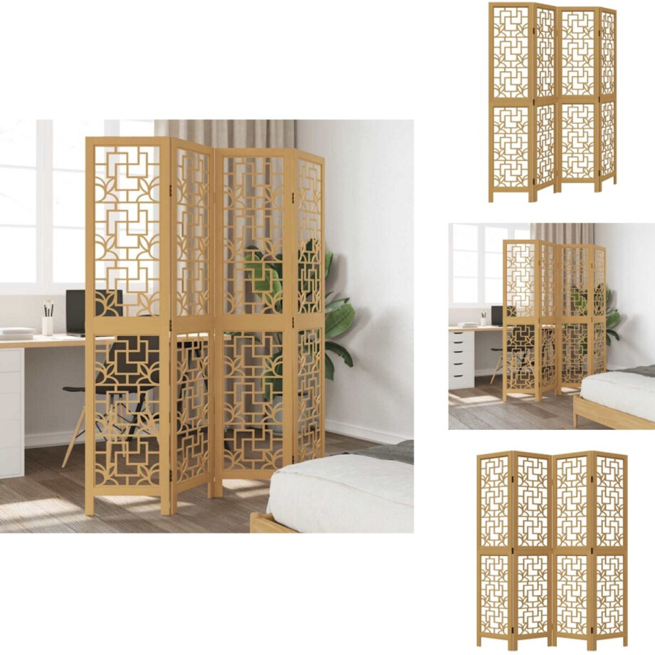 vidaXL Kamerscherm - Kamerschermen - Privacy Scherm - Privacyscherm - Kamerscherm met 4 panelen massief paulowniahout bruin afbeelding 1