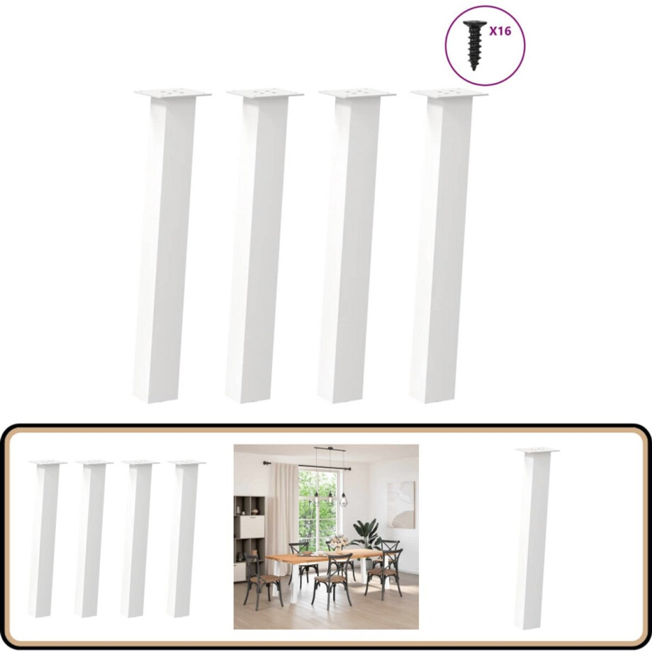 vidaXL Salontafelpoten - 72 cm - Wit Staal - Set van 4 Salontafelpoten - Salontafels - Tafelpoten - Houten Tafelpoten - Metalen Tafelpoten afbeelding 1