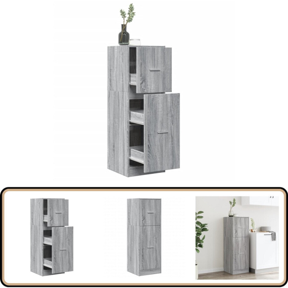 vidaXL Apothekerskast - Grijs Eiken - 3 Lades Apothekerskast - Apothekerskasten - Apothekerskast Keuken - Apotheekkast afbeelding 1