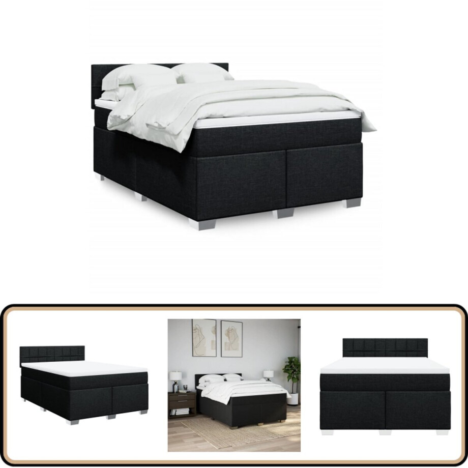 vidaXL Boxspring met matras stof zwart 140x190 cm afbeelding 1