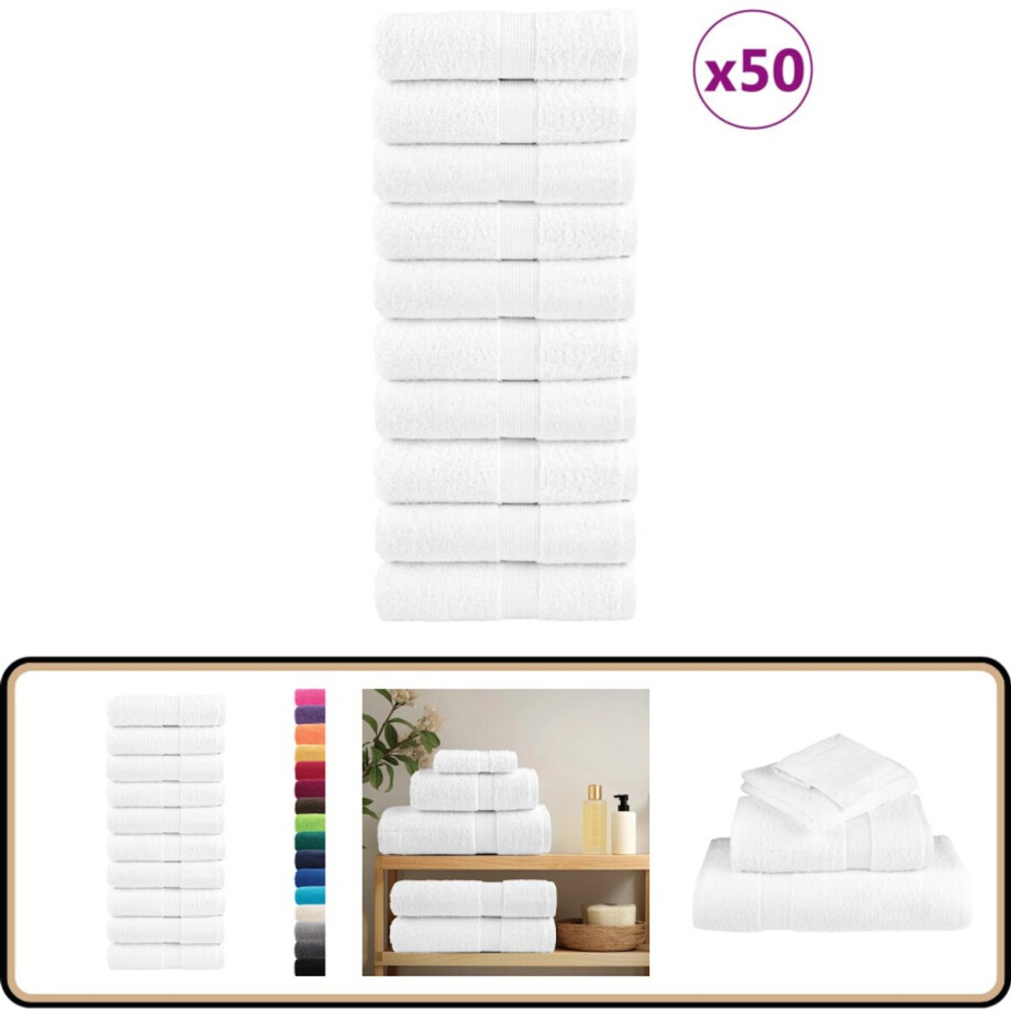 vidaXL Gastendoekjes SOLUND - 50 stuks - Wit - 30x50 cm Gastendoekjes - Keukenhandschoenen - Badlaken - Handdoekset - Katoen Doek afbeelding 1