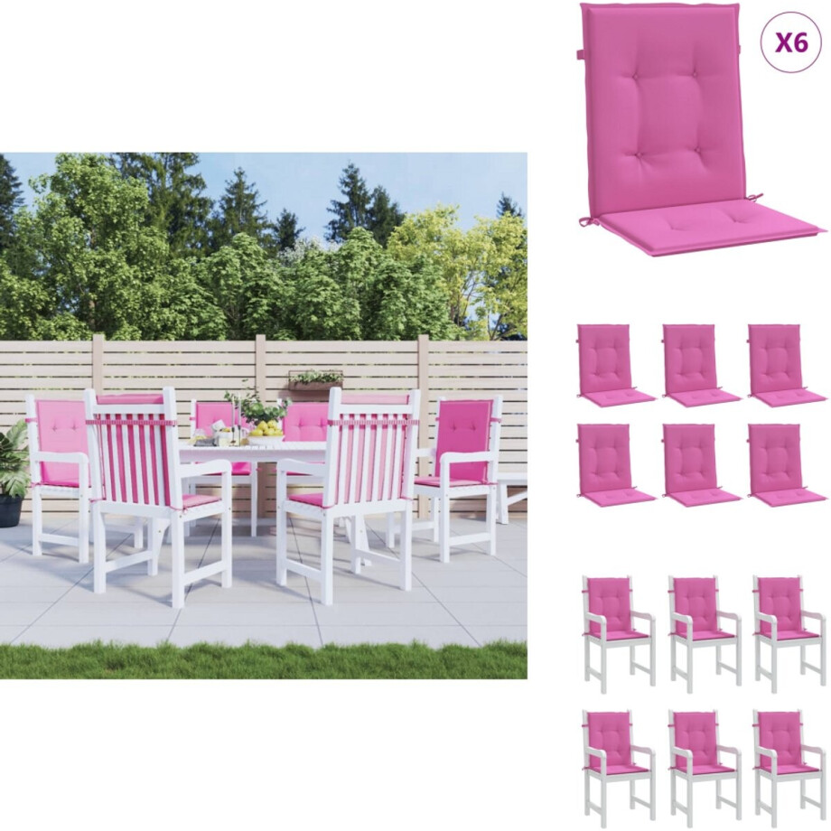 vidaXL Stoelkussen - Stoelkussens - Tuinstoelkussen - Buitenkussen - Stoelkussens 6 st lage rug stof roze afbeelding 1