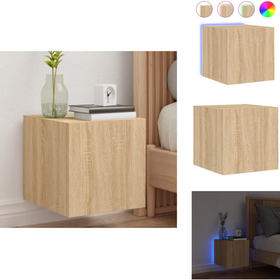 vidaXL Tv-wandmeubel - Tv-wandmeubelen - Zwevend Tv-meubel - Tv-wandmeubel - Tv-wandmeubel met LED-verlichting 30,5x35x30 cm sonoma eiken afbeelding 1