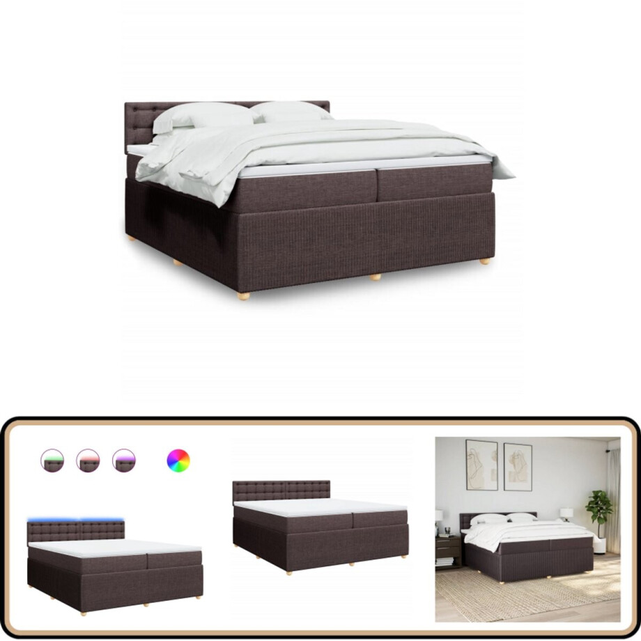 vidaXL Boxspring met matras donkerbruin - 200x200 cm Boxspring - Boxspringbed - Tweepersoonsbed - Donkere Bruine Boxspring - Matras vidaXL Boxspring met matras donkerbruin - 200x200 cm Boxspring - Boxspringbed - Tweepersoonsbed - Donkere Bruine Boxspring - Matras afbeelding 1