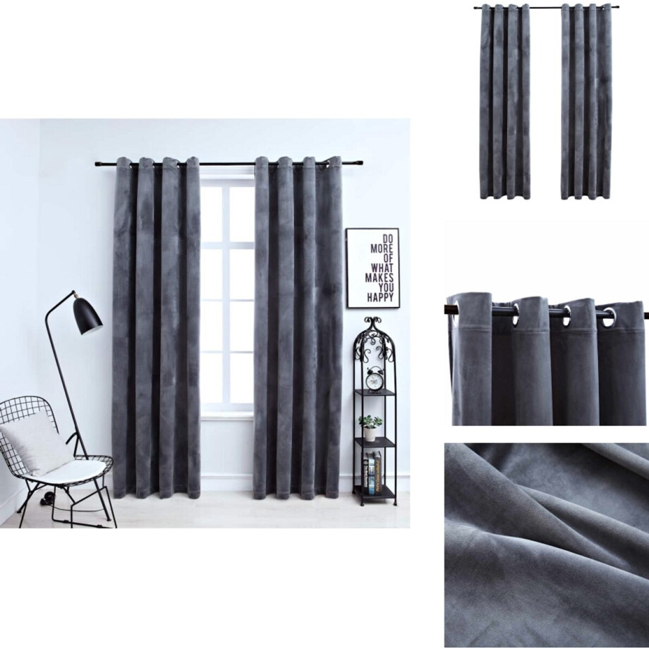 vidaXL Gordijn - Gordijnen - Verduisterend Gordijn - Verduisterende Gordijnen - Gordijn verduisterend ringen 2 st 140x175 cm fluweel antraciet afbeelding 1