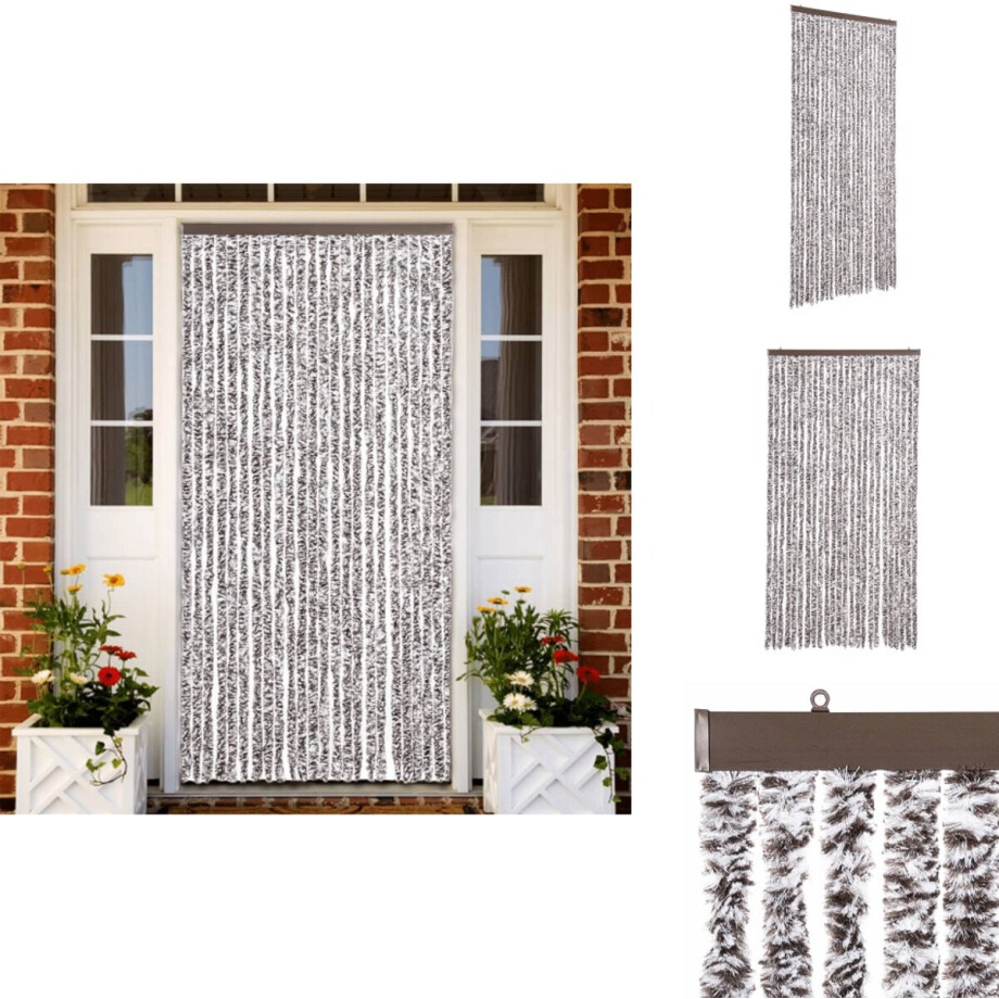 vidaXL Vliegengordijn - Vliegengordijnen - Vliegengordijn Deur - Deurgordijn - Vliegengordijn 100x200 cm chenille bruin en beige afbeelding 1
