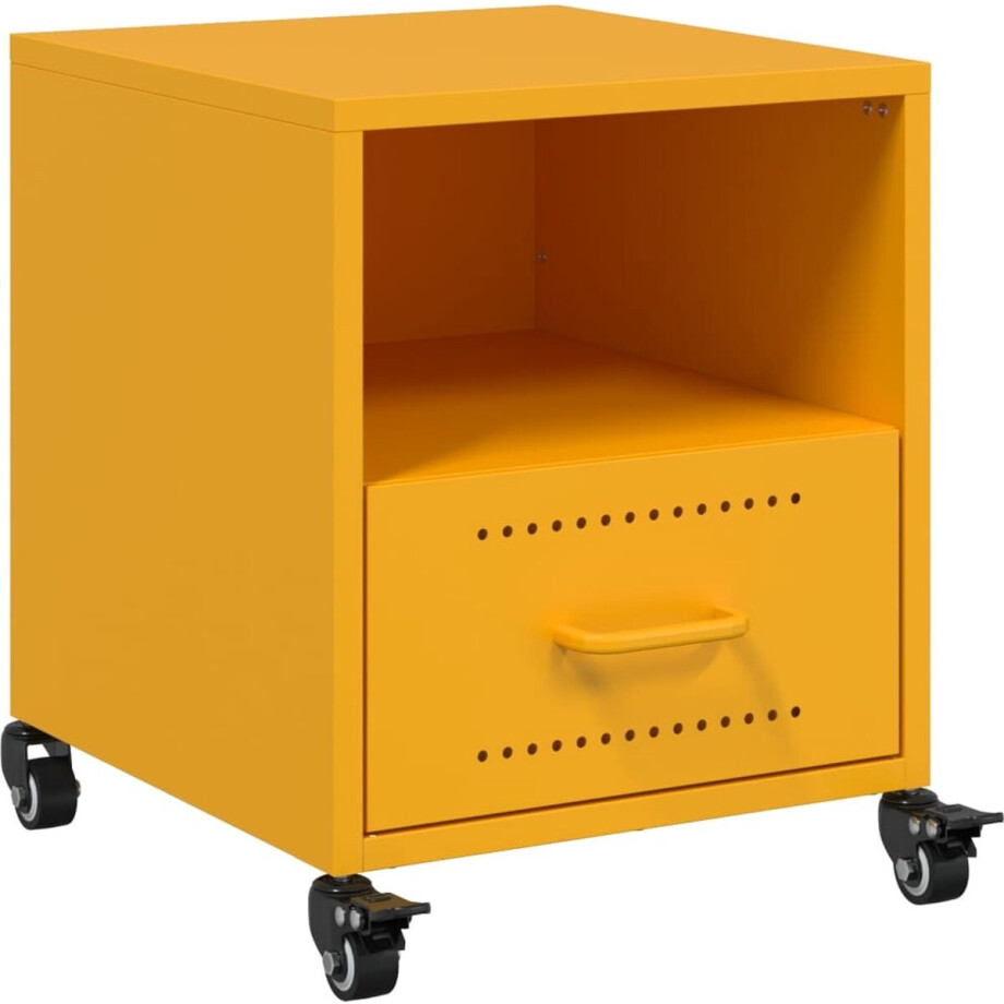 vidaXL - Nachtkastje - 36x39x43,5 - cm - staal - mosterdgeel vidaXL - Nachtkastje - 36x39x43,5 - cm - staal - mosterdgeel afbeelding 1