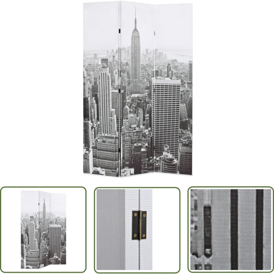 vidaXL Paravent - Kamerverdeler - Kamerscherm New York bij daglicht 120x170 cm zwart en wit - Scheidingswand - Fotoprint - New York afbeelding 1