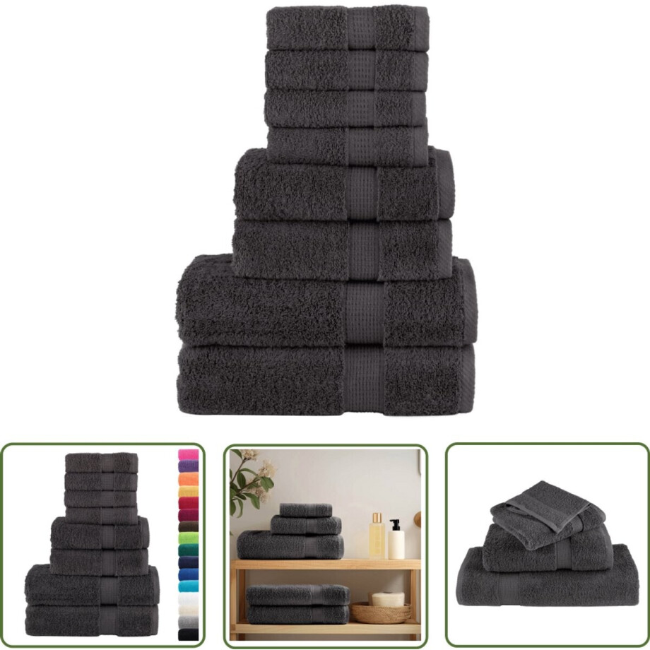 vidaXL Badhanddoeken - Handdoekenset - 8-delige Handdoekenset SOLUND 600 g/m² antracietkleurig - Gastendoekjes - Anthracit - Katoen afbeelding 1