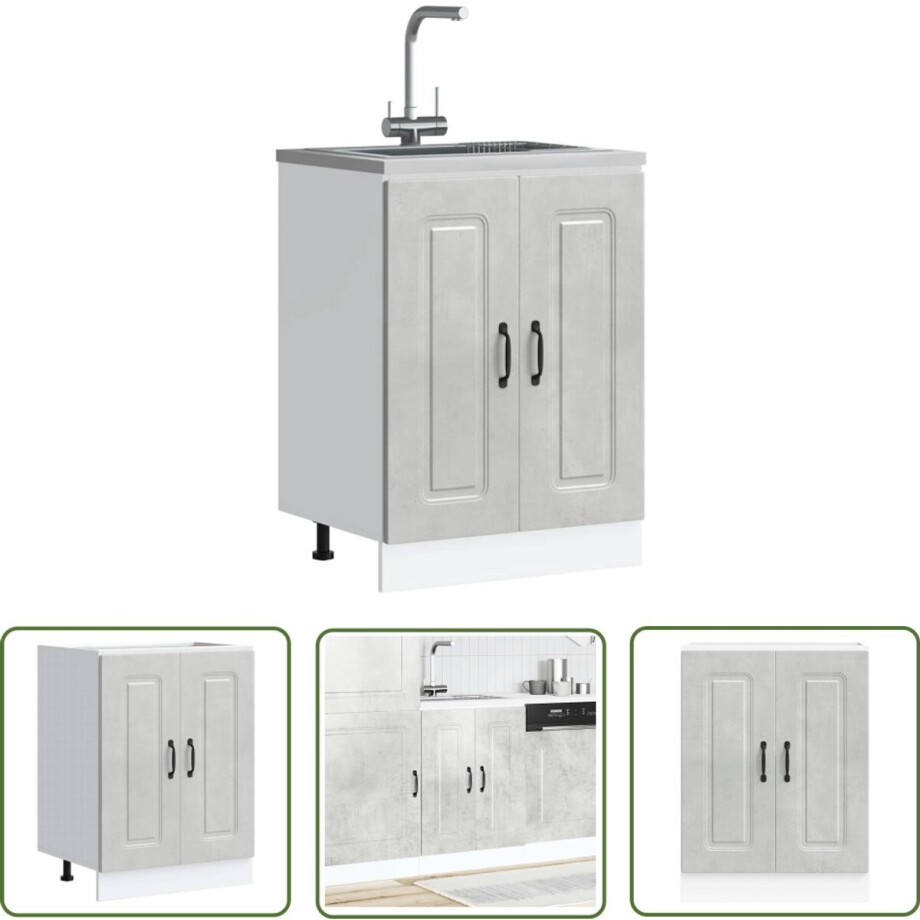 vidaXL Keukenopbergruimte - Spoelbakonderkast - Spoelbakonderkast Kalmar 60x46x81,5 cm bewerkt hout betongrijs - Houten Kast - Betonnen Look - Kalmar Serie afbeelding 1