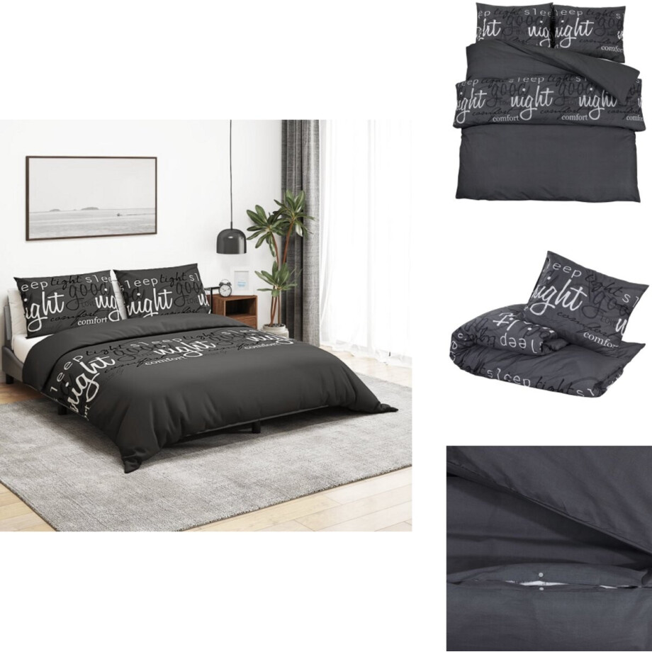 vidaXL Dekbed - Dekbedden - Dekbedovertrek - Overtrek - Dekbedovertrekset 200x220 cm katoen zwart afbeelding 1