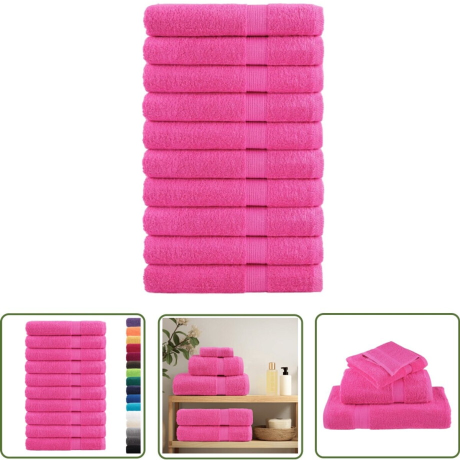 vidaXL Handdoeken - Gastendoekjes - Handdoeken SOLUND 10 st 600 g/m² 100x200 cm roze - Katoen Handdoeken - Rosé Handdoeken - Badelaken afbeelding 1