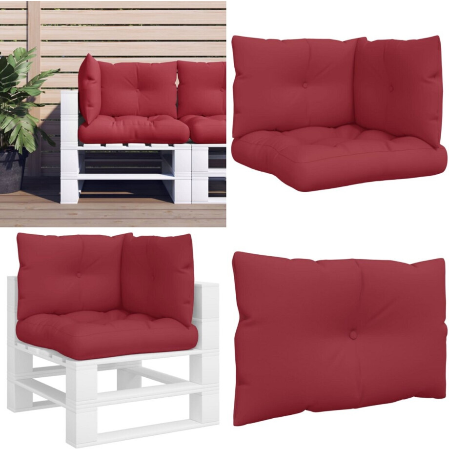 vidaXL Palletkussens 3 st stof wijnrood - Palletbankkussen - Palletbankkussens - Bankkussen - Stoelkussen afbeelding 1