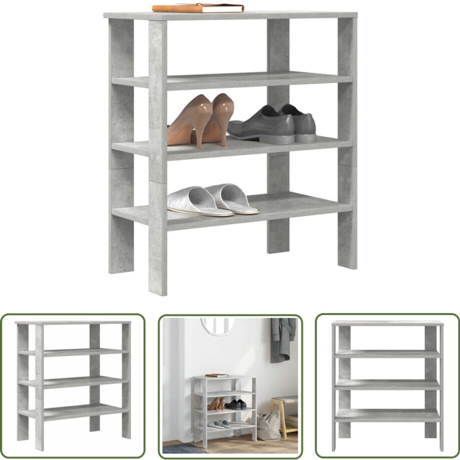 vidaXL Houten Schoenenkast - Schoenenrek - Schoenenrek 61x32x70 cm bewerkt hout betongrijs - Schoenenopbergers - Entryway Furniture - Organisator afbeelding 1