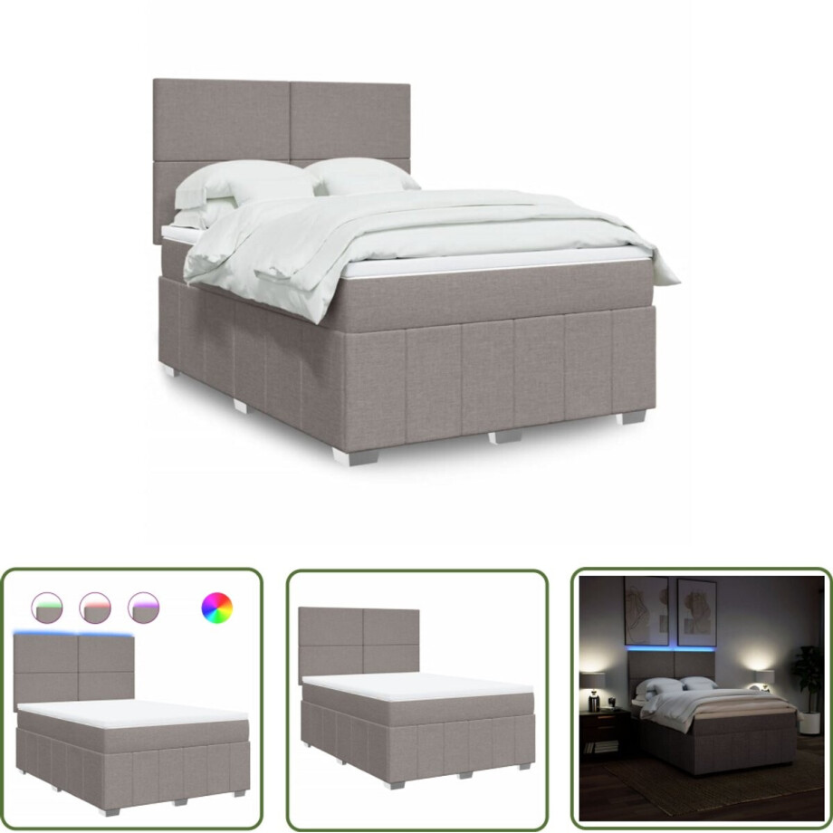 vidaXL Boxspringbed - Boxspring - Boxspring met matras stof taupe 160x200 cm - Matras - Led Verlichting - Slaapcomfort afbeelding 1