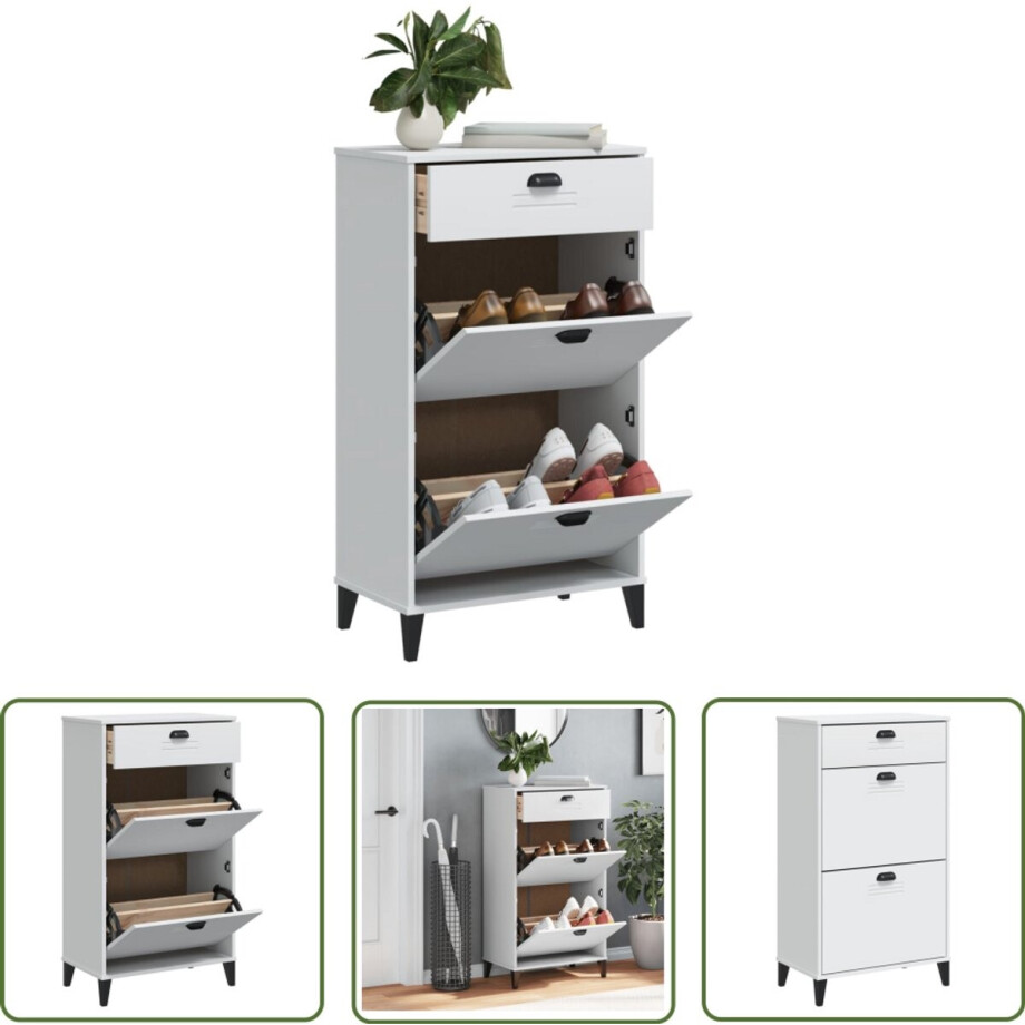 vidaXL Houten Schoenenkast - Schoenenkast - Schoenenkast VIKEN bewerkt hout wit - Wit Interieur - Opbergoplossing - Schoenuitlegers afbeelding 1