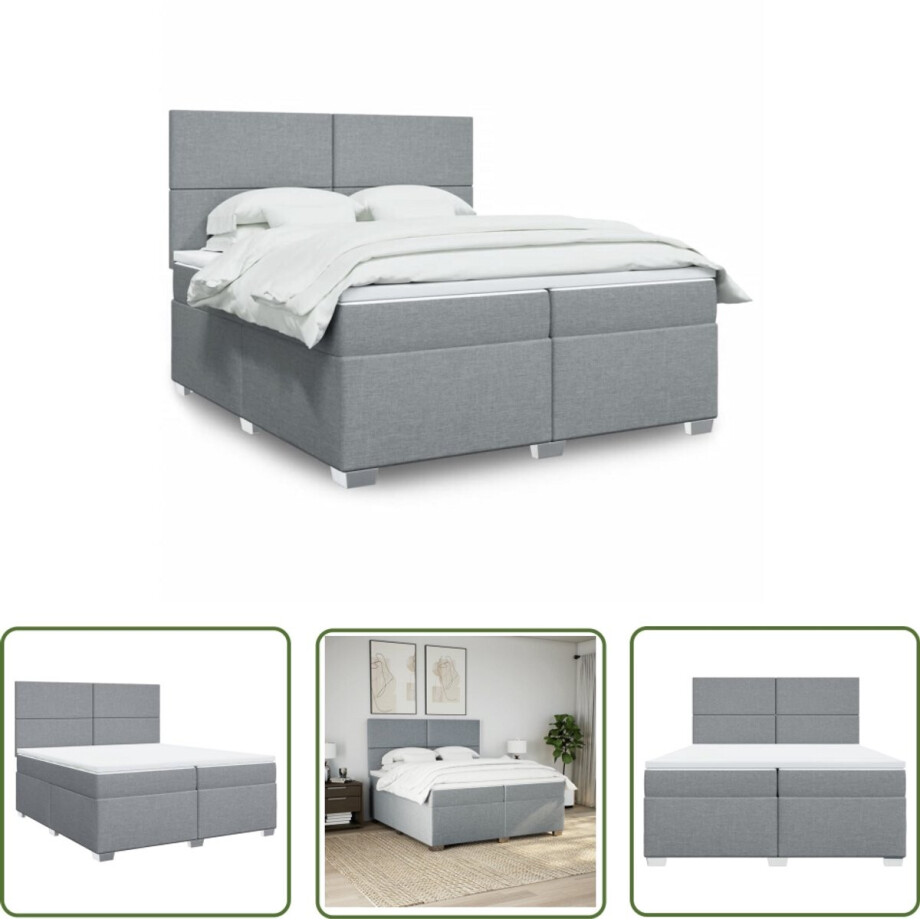 vidaXL Boxspringbed - Boxspring - Boxspring met matras stof lichtgrijs 200x200 cm - Slaapcomfort - Matras - Topmatras vidaXL Boxspringbed - Boxspring - Boxspring met matras stof lichtgrijs 200x200 cm - Slaapcomfort - Matras - Topmatras afbeelding 1