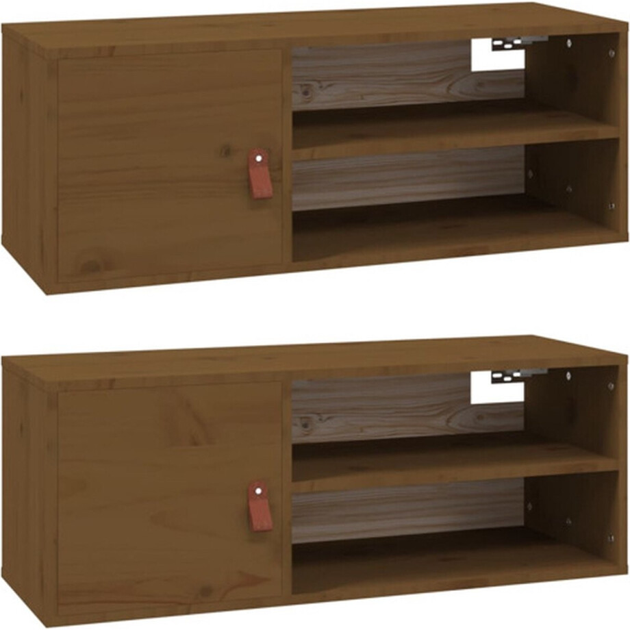 vidaXL - Wandkasten - 2 - st - 80x30x30 - cm - massief - grenenhout - honingbruin afbeelding 1