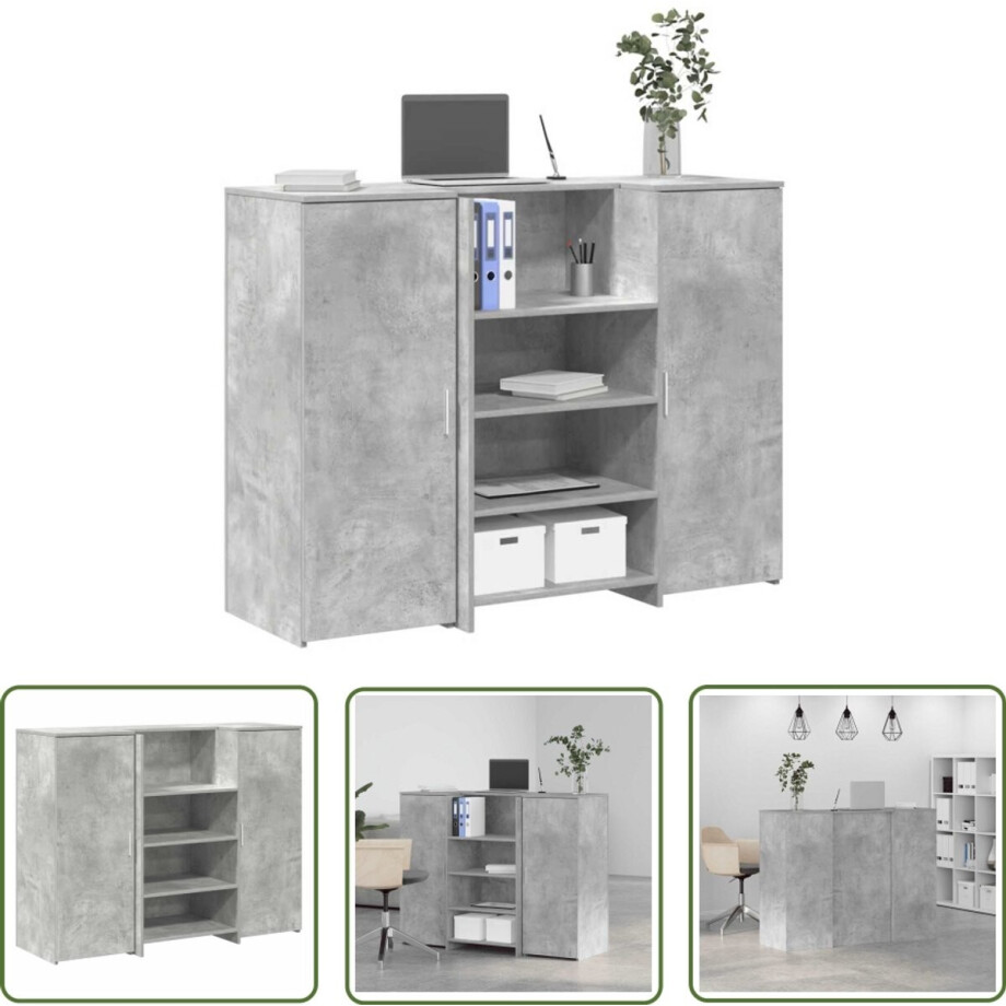 vidaXL Houten Bureau - Receptiebalie - Receptiebalie 135x50x103,5 cm bewerkt hout betongrijs - Kantoorbalie - Opslagoplossing - Multifunctioneel Meubilair vidaXL Houten Bureau - Receptiebalie - Receptiebalie 135x50x103,5 cm bewerkt hout betongrijs - Kantoorbalie - Opslagoplossing - Multifunctioneel Meubilair afbeelding 1