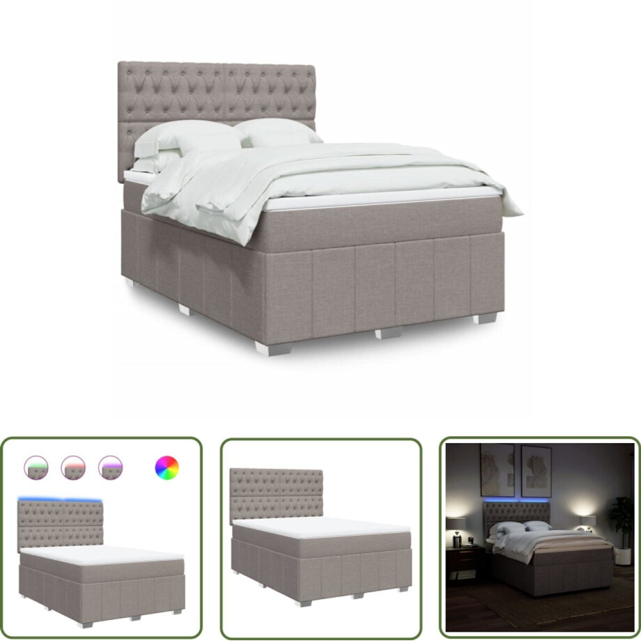 vidaXL Sleutels - Sleutelset - Boxspring met matras stof taupe 140x190 cm - Gereedschap - Mechanica - Draperpatools afbeelding 1