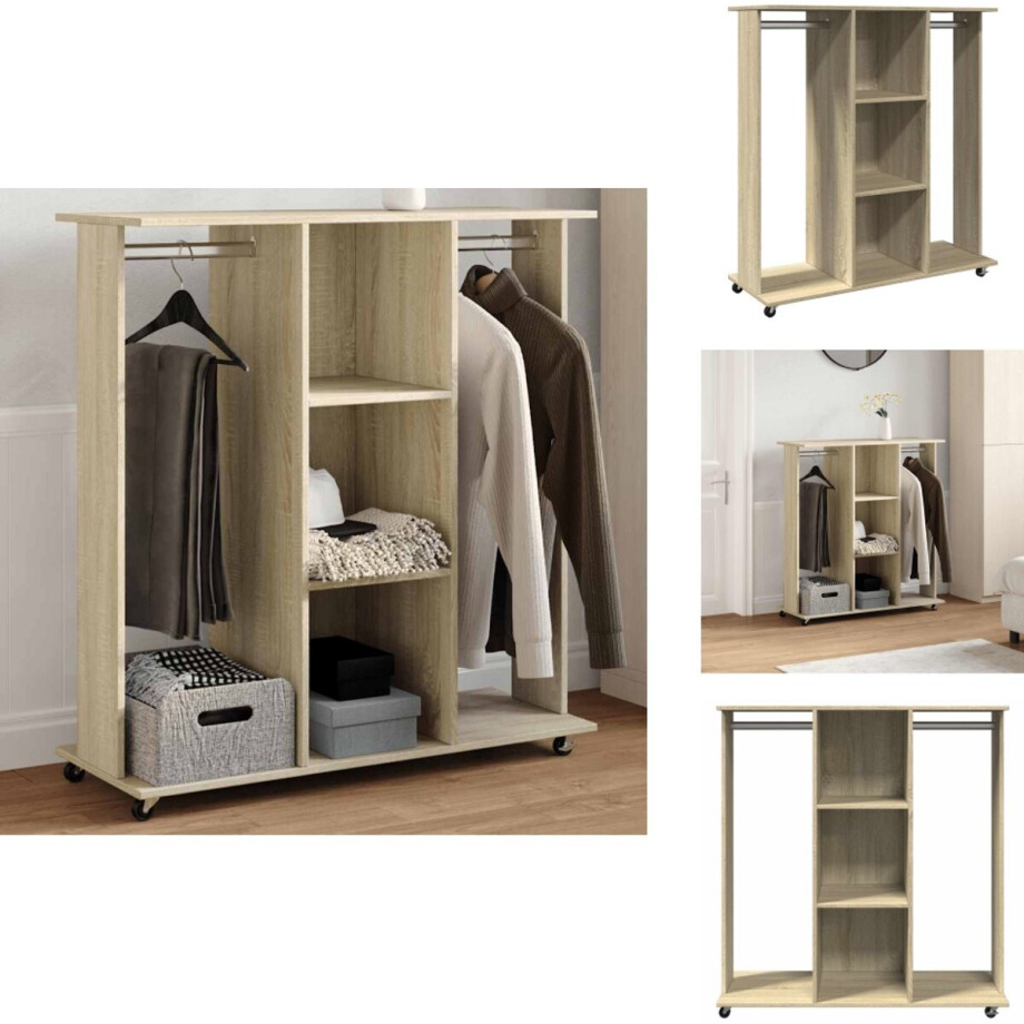 vidaXL Kledingkast - Kledingkasten - Klerenkast - Garderobekast - Kledingkast met wielen 102x38x110 cm bewerkt hout sonoma eiken afbeelding 1
