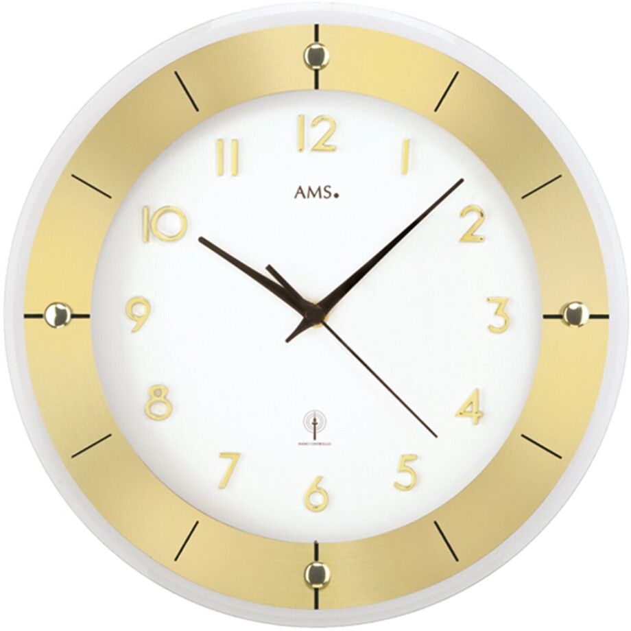 AMS F5850 - Wandklok - Analoog - Rond- Radiogestuurde tijdsaanduiding - Aluminium - Mineraal Glas - Ø31 cm - Beige afbeelding 1