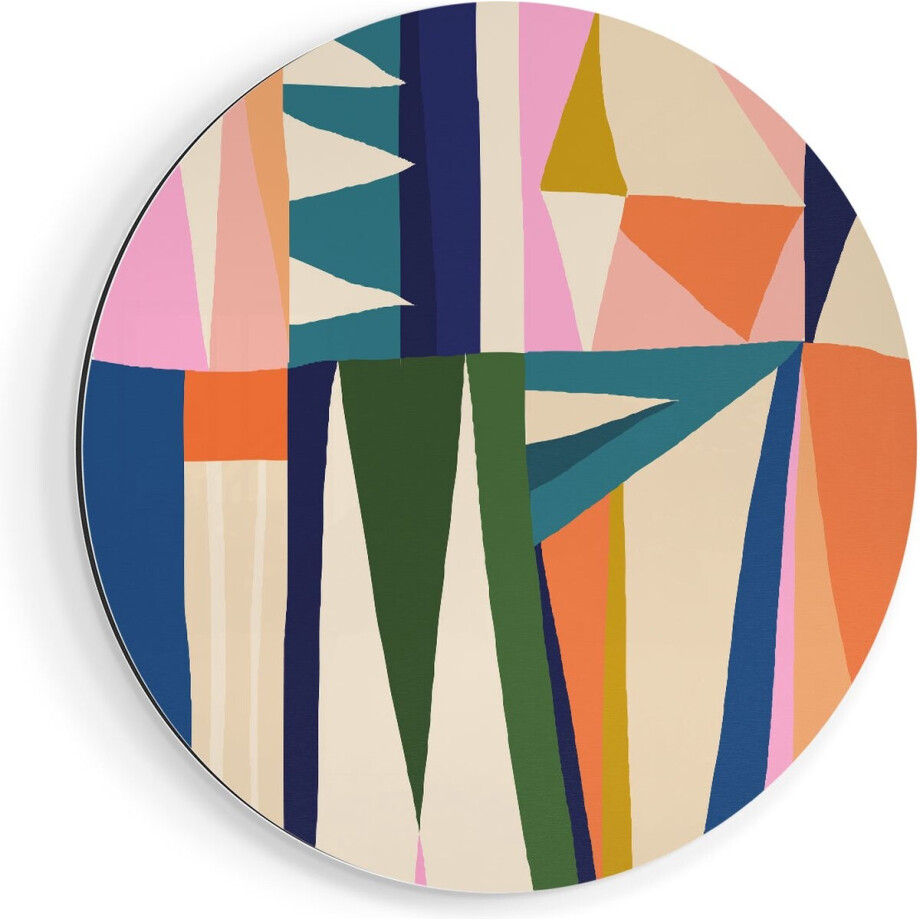 Artaza Dibond Muurcirkel Abstracte Kleurrijke Kunst - Driehoeken - Ø 40 cm - Klein - Wandcirkel - Rond Schilderij - Voor Binnen en Buiten afbeelding 1