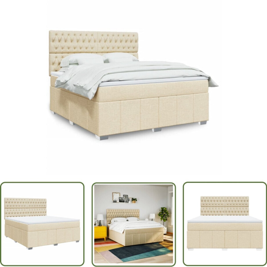 vidaXL Matras - Boxspring - Boxspring met matras stof crèmekleurig 180x200 cm - Slaapcomfort - Creme Kleurig - Pocketvering afbeelding 1