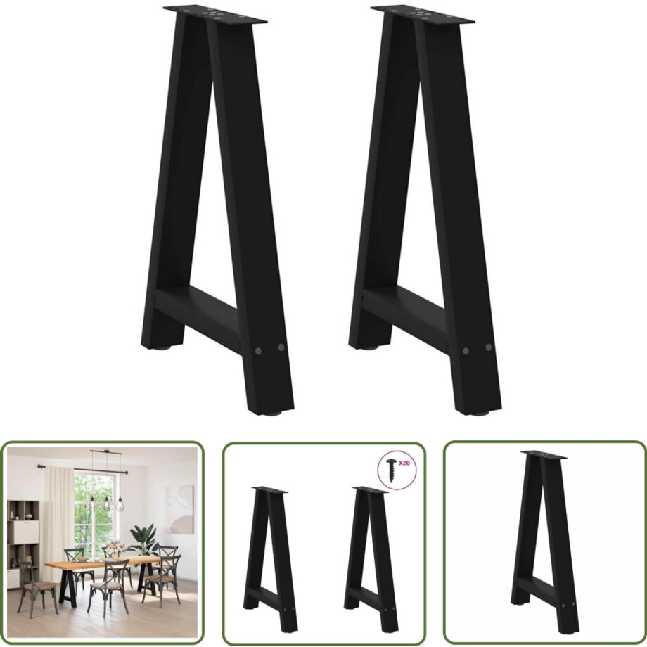 vidaXL Salontafelbenen - Salontafel Potten - Eettafelpoten 2 st A-vormig 50x(72-73) cm staal zwart - Tafelpoten - Zwarte Tafelpoten - A-vormige Tafelpoten afbeelding 1