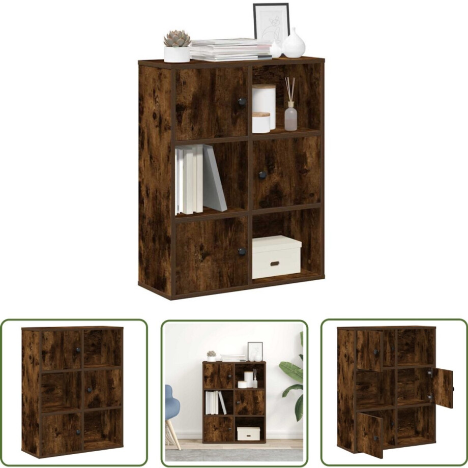 vidaXL Houten Boekenkasten - Boekenkasten - Boekenkast 60x24x76,5 cm bewerkt hout gerookt eikenkleurig - Boekenplank - Opslagoplossing - Bibliotheek afbeelding 1