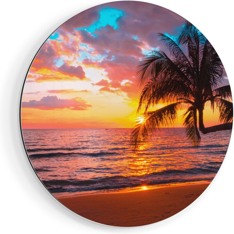 Artaza Dibond Muurcirkel Tropisch Strand Tijdens Zonsondergang - Ø 60 cm - Wandcirkel - Rond Schilderij - Voor Binnen en Buiten afbeelding 1