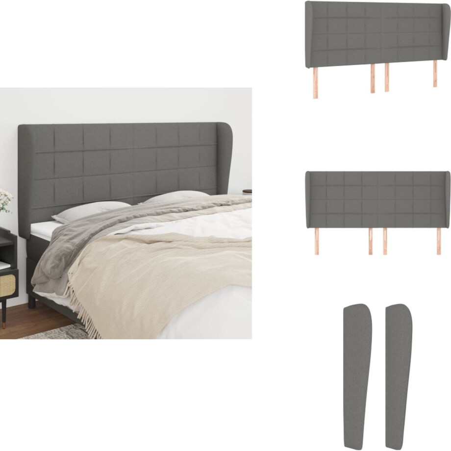 vidaXL Hoofdbord - Hoofdborden - Hoofdeinde - Houten Hoofdbord - Hoofdbord met randen 163x23x118/128 cm stof donkergrijs afbeelding 1