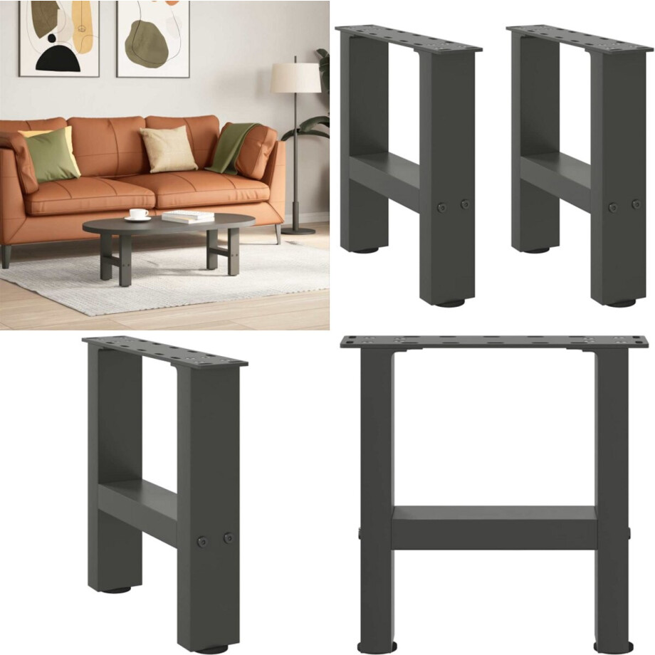 vidaXL Salontafelpoten 2 st 30x(30-31) cm staal antracietkleurig - Salontafelpoot - Salontafelpoten - Tafelpoot - Meubeltafelpoot afbeelding 1