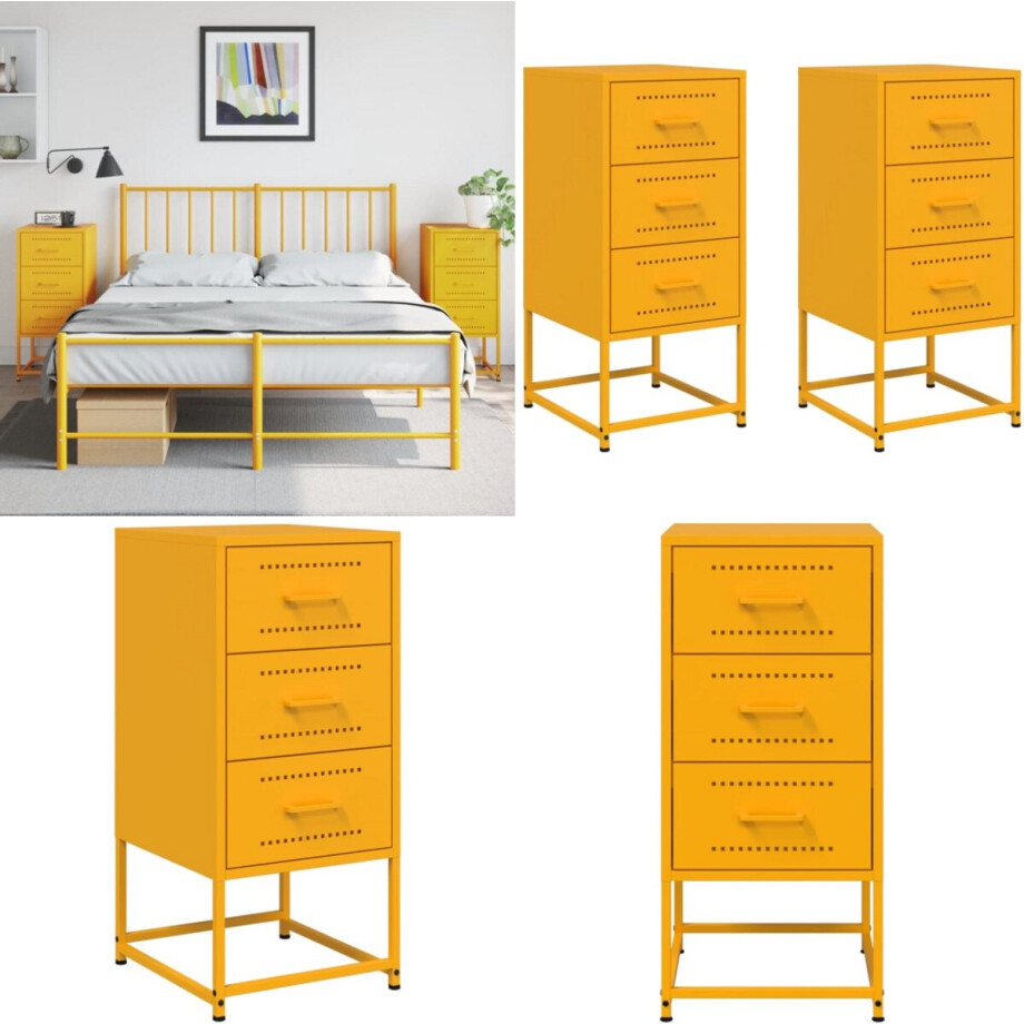 vidaXL Nachtkastjes 2 st 36x39x78 cm staal mosterdgeel - Nachtkastje - Nachtkastjes - Bijzettafel - Wandkastje vidaXL Nachtkastjes 2 st 36x39x78 cm staal mosterdgeel - Nachtkastje - Nachtkastjes - Bijzettafel - Wandkastje afbeelding 1