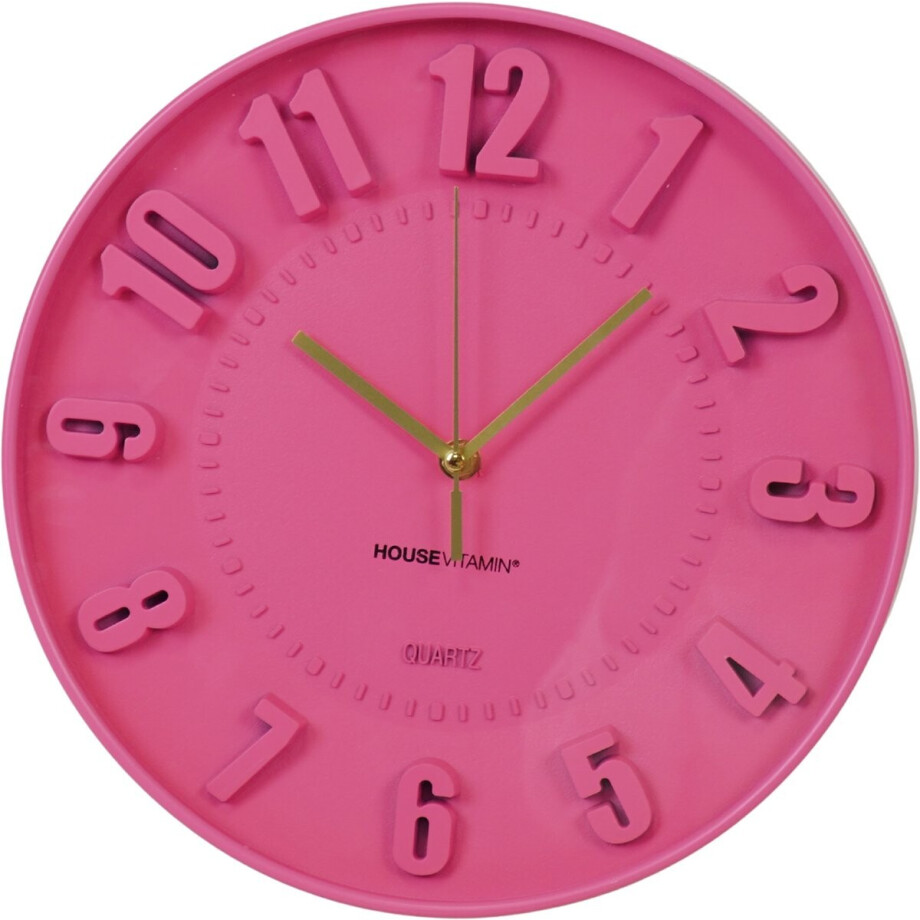 Housevitamin Wandklok – Fluor Roze – 30x30x4 cm – Rond – Met 3D Cijfers afbeelding 1