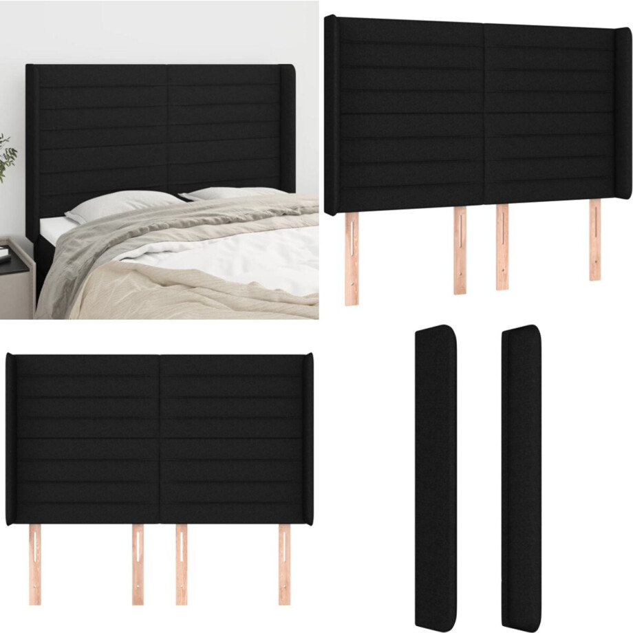 vidaXL Hoofdbord met randen 147x16x118/128 cm stof zwart - Hoofdbord - Hoofdborden - Hoofdeinde - Houten Hoofdbord vidaXL Hoofdbord met randen 147x16x118/128 cm stof zwart - Hoofdbord - Hoofdborden - Hoofdeinde - Houten Hoofdbord afbeelding 1