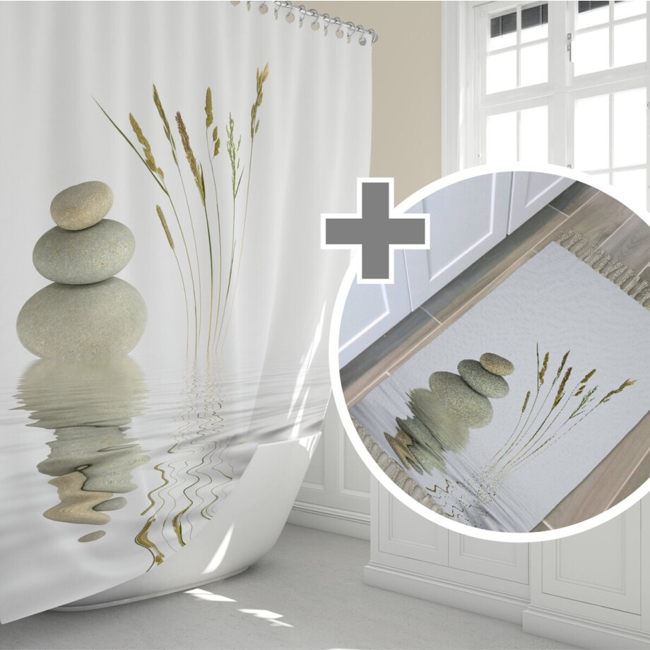 Zethome Zen - Badmat met Douchegordijn 240x200 cm - Antislip Douchemat 50x80 cm - Douche Mat - Hoge Kwaliteit Polyester afbeelding 1