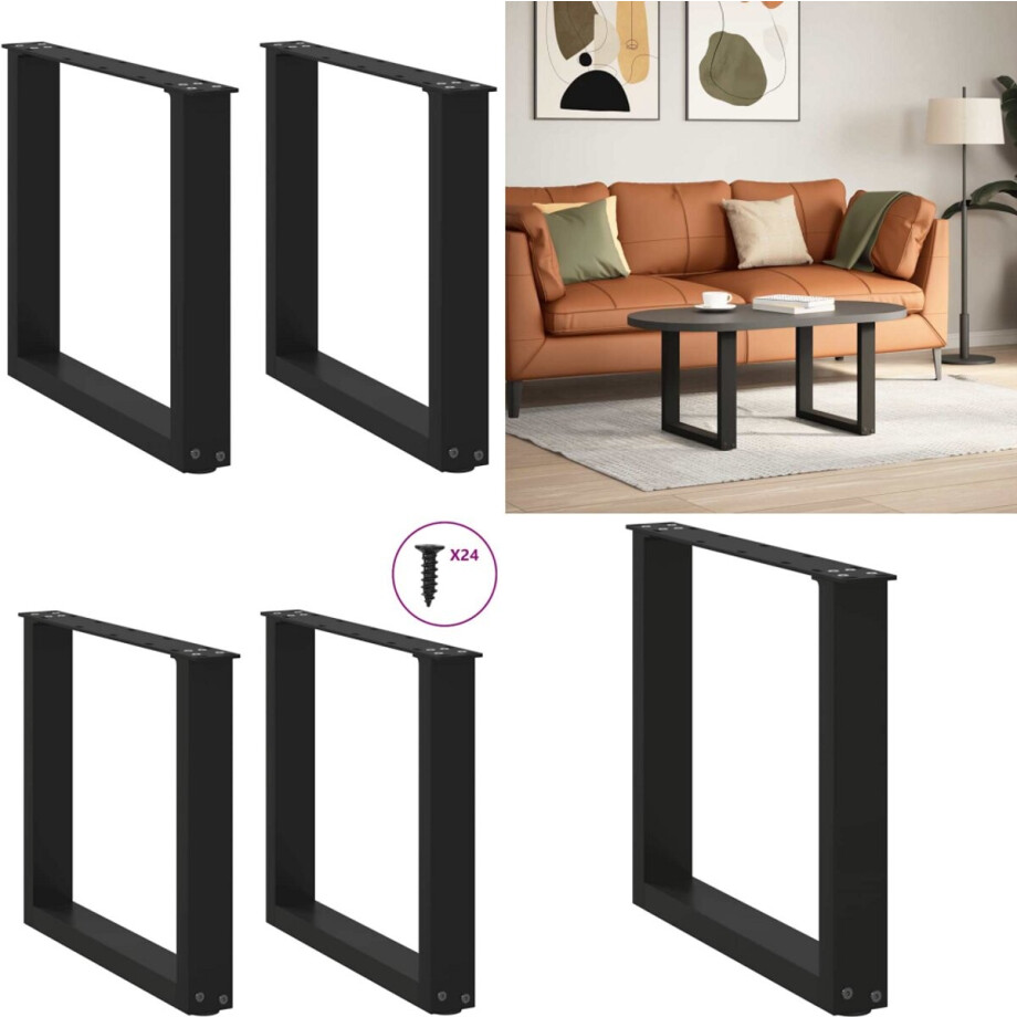 vidaXL Salontafelpoten 2 st U-vormig 50x(42-43) cm staal zwart - Salontafelpoot - Salontafelpoten - Tafelpoot - Meubeltafelpoot afbeelding 1