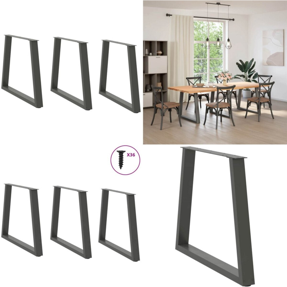 vidaXL Eettafelpoten 3 st V-vormig 80x(72-73,3) cm staal antraciet - Eettafelpoot - Eettafelpoten - Tafelpoot - Meubeltafelpoot afbeelding 1